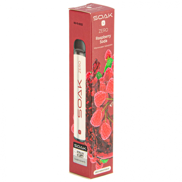 SOAK X ZERO Raspberry soda 1500 затяжек (без никотина) в Нарьян-Маре