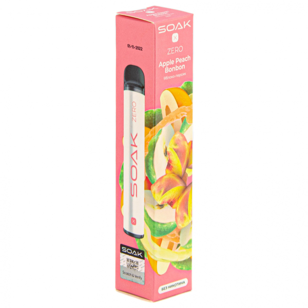 SOAK X ZERO Apple peach bonbon 1500 затяжек (без никотина) в Нарьян-Маре