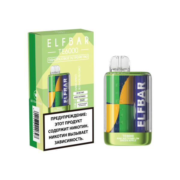 ЭСДН ELF BAR Te Киви Арбуз Зеленое Яблоко 6000 затяжек в Нарьян-Маре